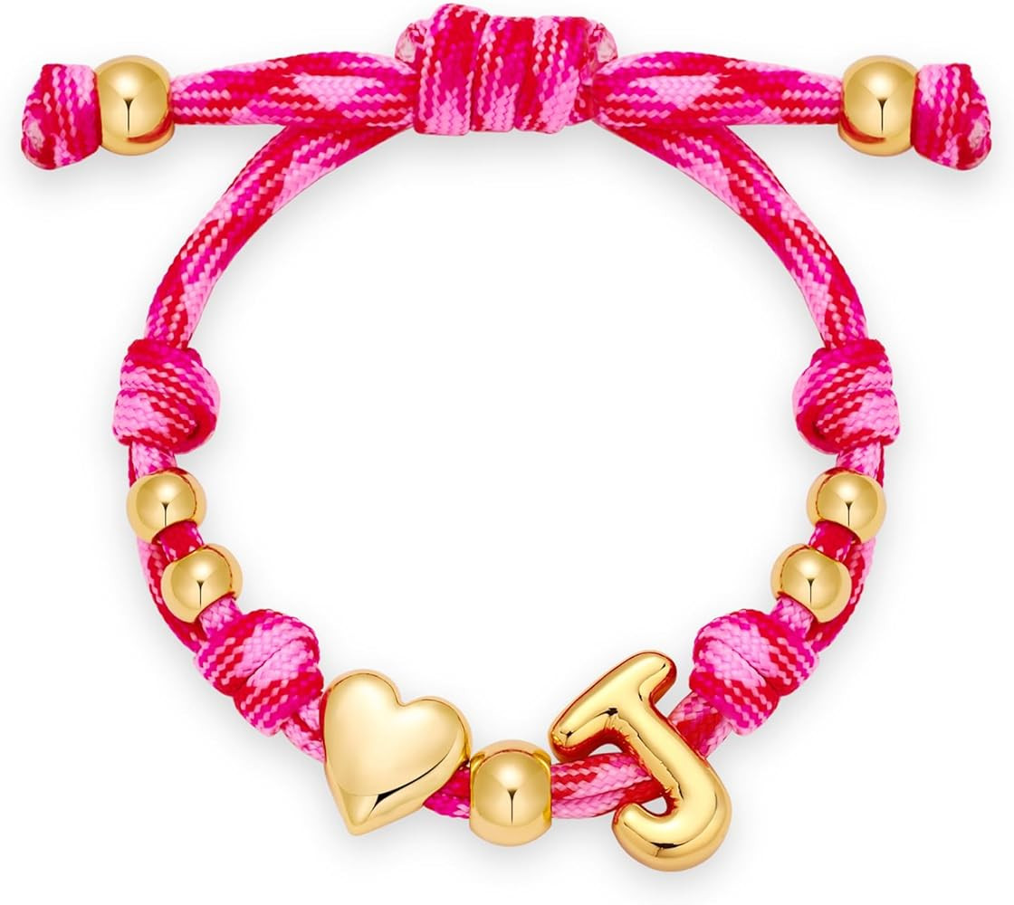 Bubble Initial Bracelets for Women-Dainty 14K Gold-Plated Knotty Bubble Letter Initial Heart Brac... | Amazon (US)