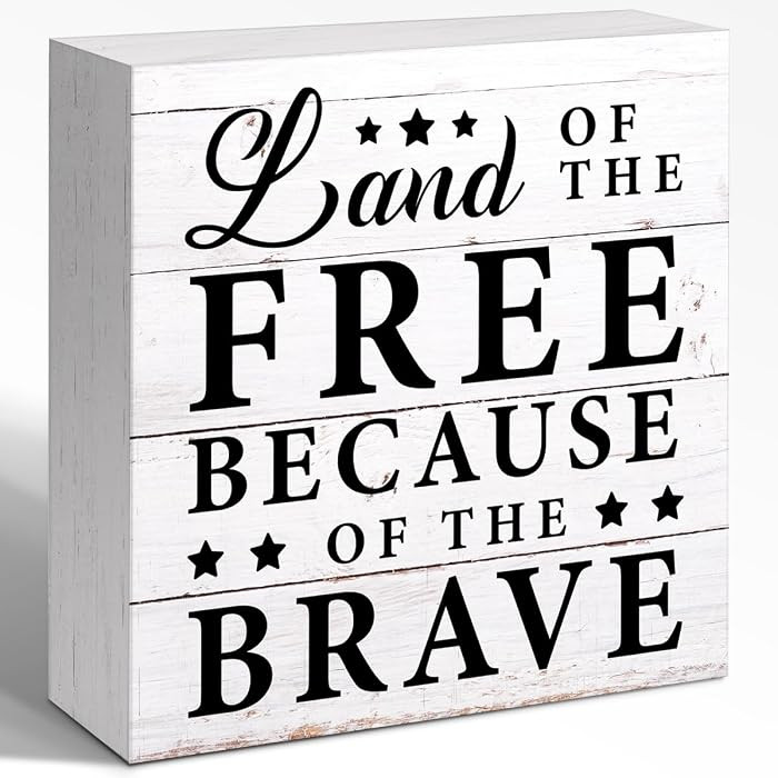 Land of the Free Because of the Brave Sign, Home Living Dining Room Wood Box Sign Decor, Retro Fr... | Amazon (US)