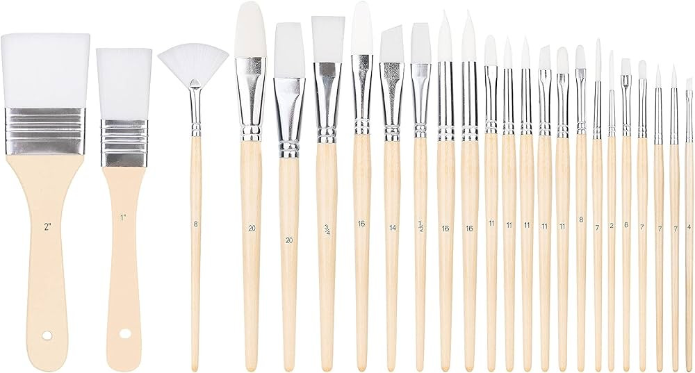 Amazon Basics Multi-shaped Polyester Paint Brushes for for Acrylic, Oil, Watercolor, Gouache, 24 ... | Amazon (US)