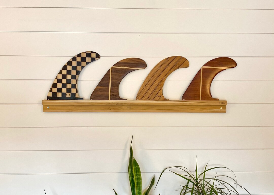 Teak Surfboard Fin Display Rack 4 Fin Wall Mount - Etsy | Etsy (US)