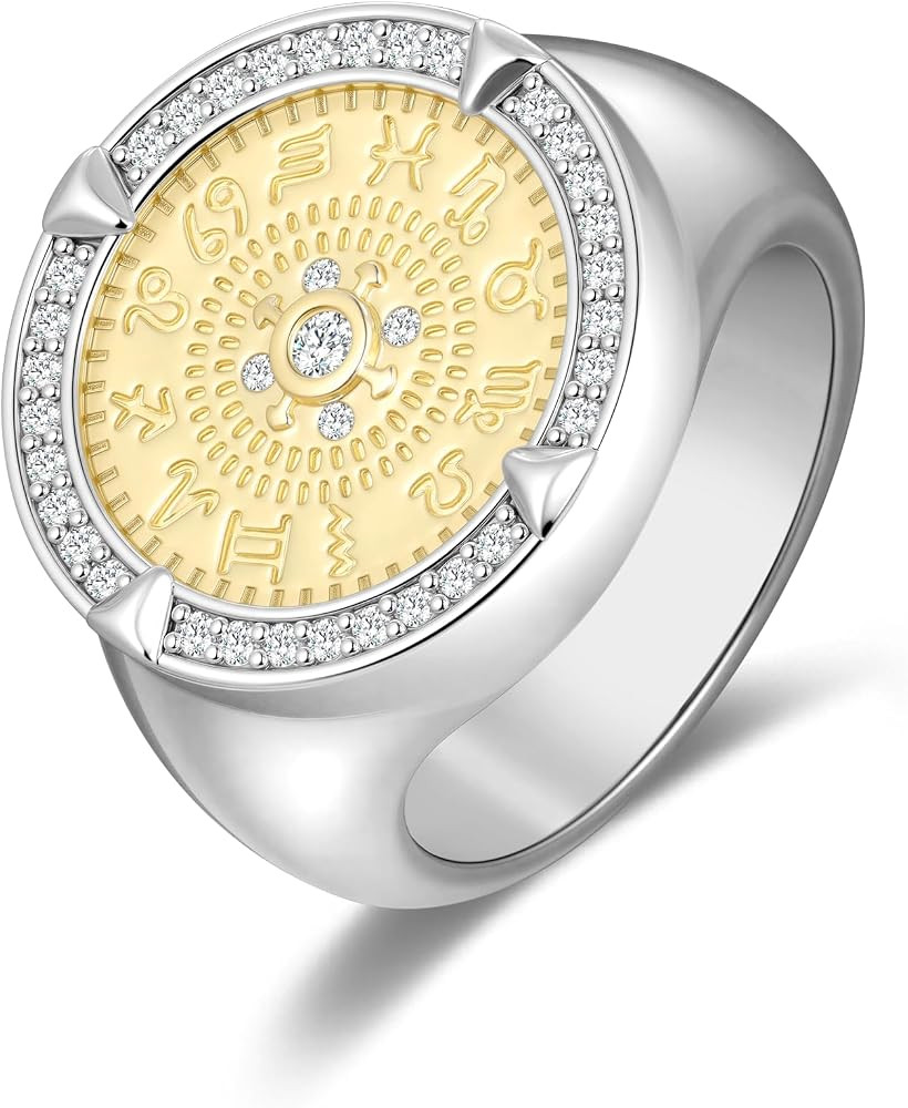 Chunky Two-Tone Zodiac Ring for Women, Gold and Silver Star Sign Statement Ring with Cubic Zircon... | Amazon (US)
