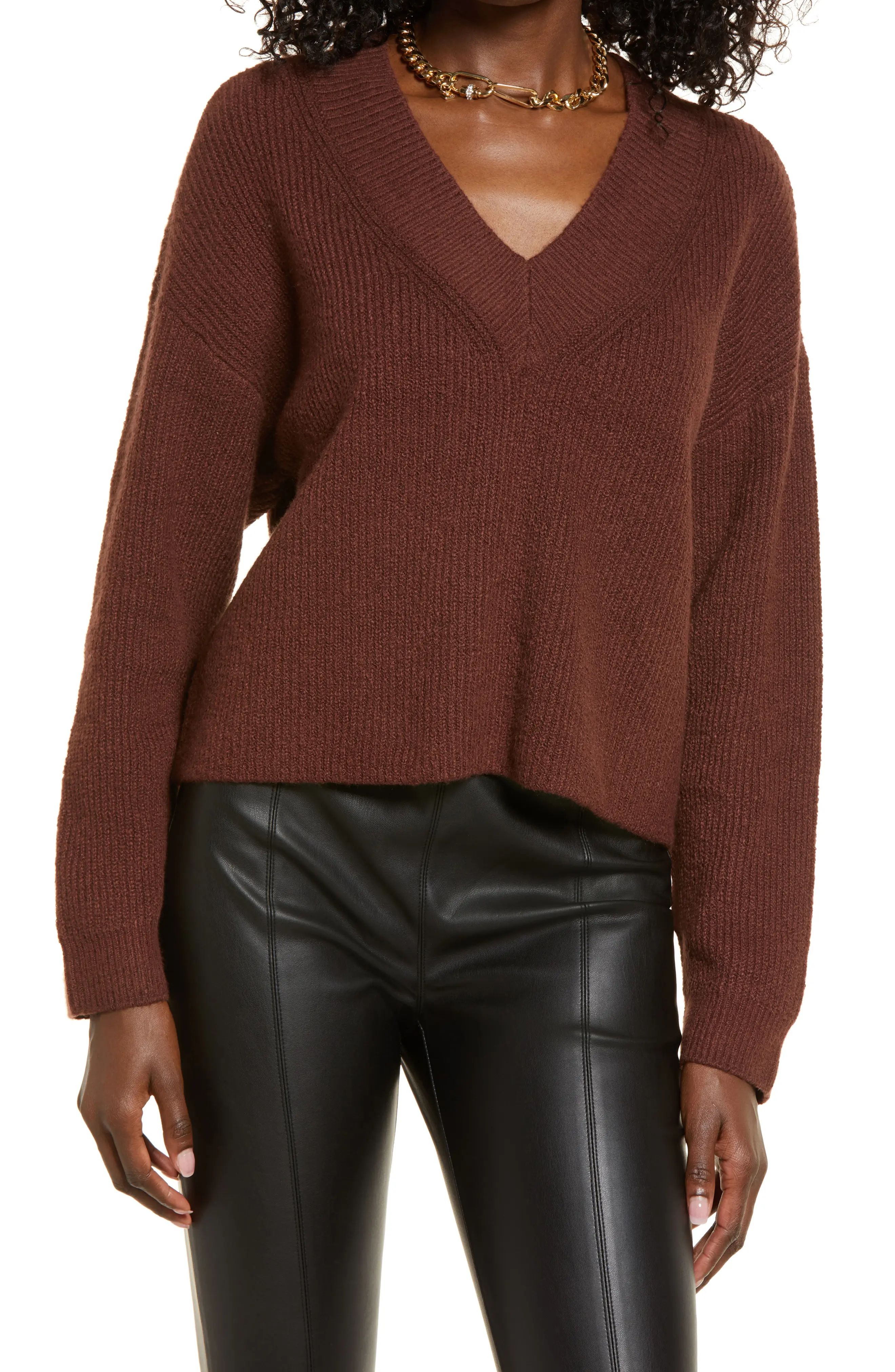 Open Edit Rib Stitch Sweater, Size Small in Brown Chocolate at Nordstrom | Nordstrom