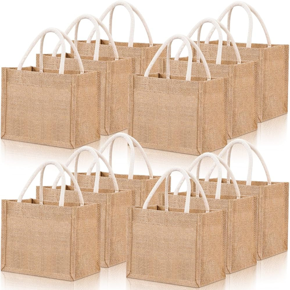 Cunno 12 Pcs Burlap Tote Bags Mini Jute Reusable Bag with Handle Small Blank Canvas DIY Gift Bag ... | Amazon (US)