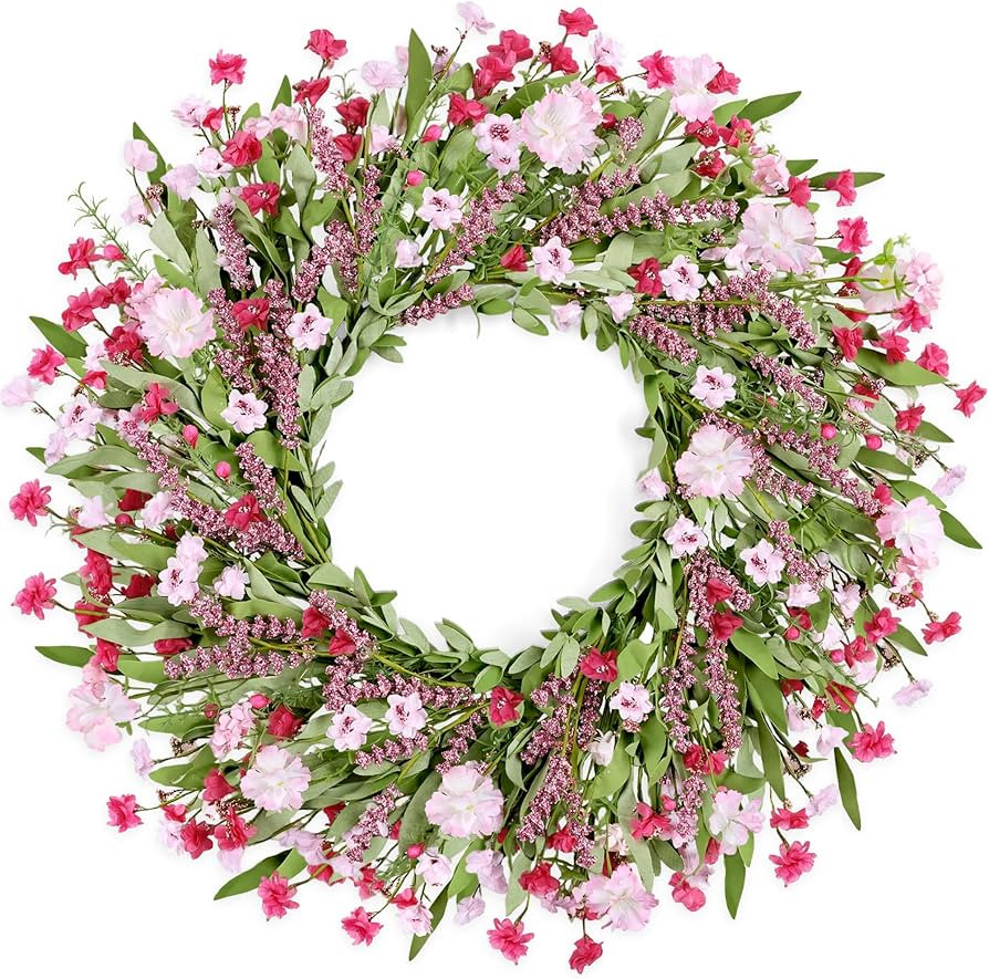 26" Floral Wreath, Artificial Spring Wreaths for Front Door, with Wildflower Portulaca Flowers, I... | Amazon (US)