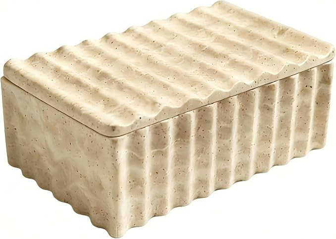 Artisanal Abode Natural Stone Storage Box with Wave Pattern, Decorative Organizer for Makeup, Jew... | Amazon (US)