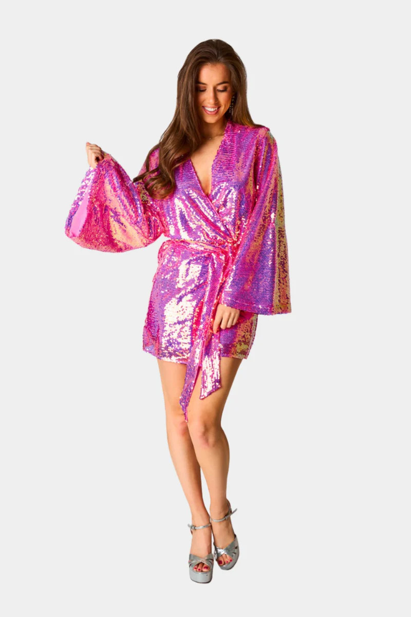 BuddyLove | Lynlee Sequin Wrap Dress | Taffy | BuddyLove