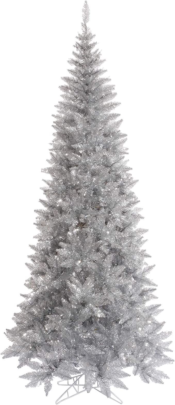 Vickerman 6.5' Silver Tinsel Fir Slim Artificial Christmas Tree, Unlit - Faux Silver Christmas Tr... | Amazon (US)