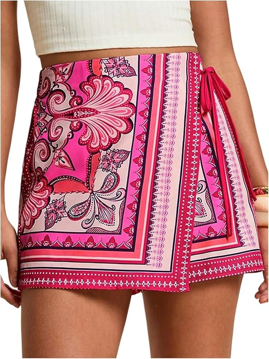 SweatyRocks Women's Boho Mini Skirts Floral Shorts Tie Side Wrap Skorts | Asymmetrical Western Sk... | Amazon (US)