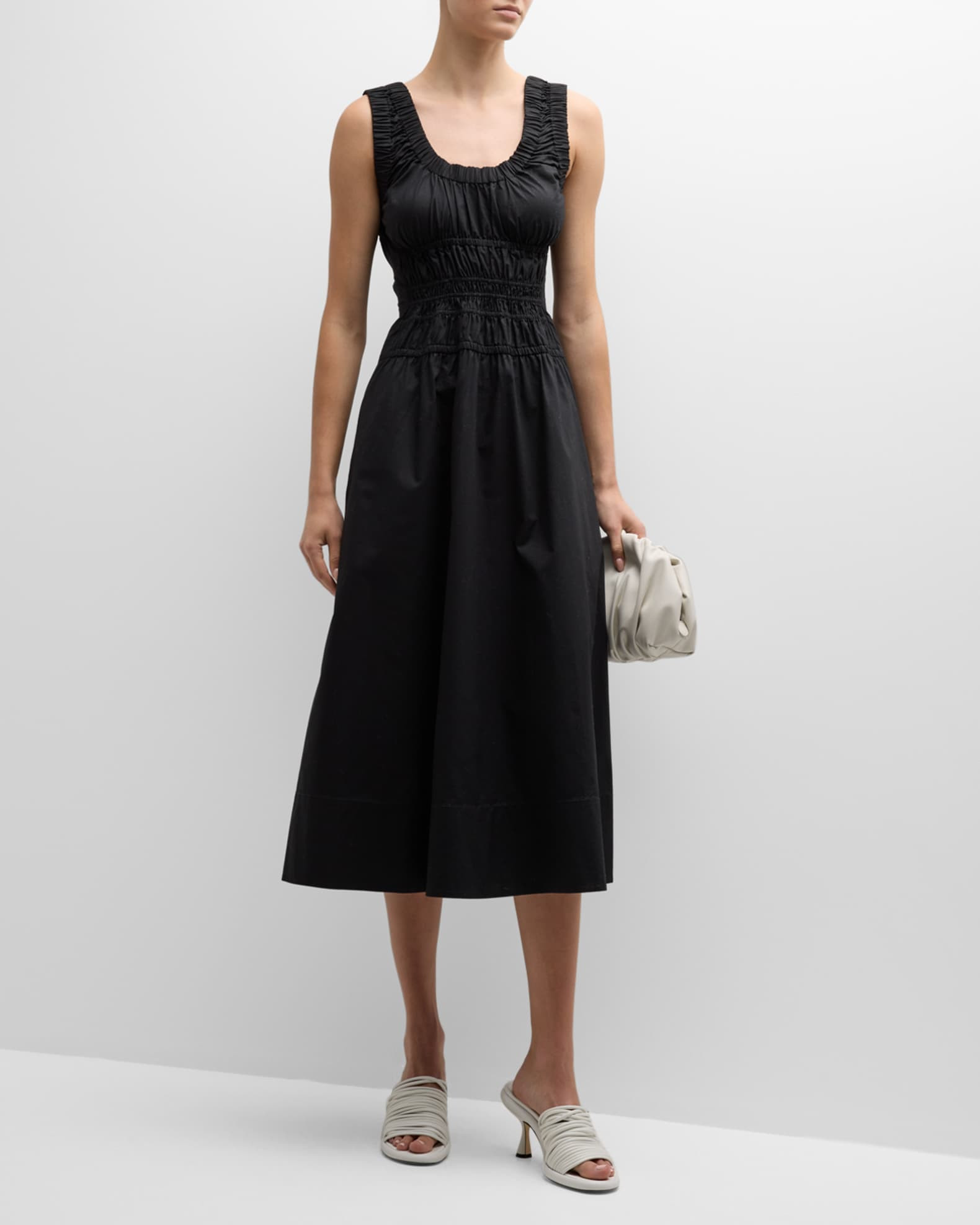 Proenza Schouler White Label Poplin Gathered Midi Dress | Neiman Marcus