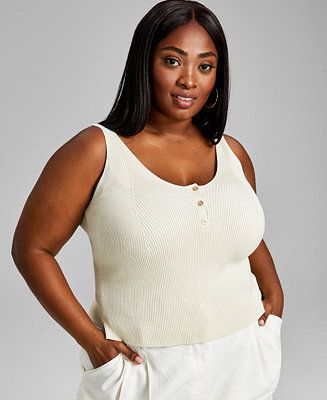 And Now This Trendy Plus Size Henley Rib Tank Top & Reviews - Tops - Plus Sizes - Macy's | Macys (US)