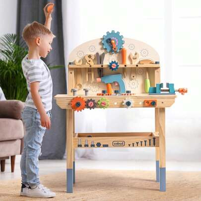 Robud Kids Tool Bench Set- Large Wooden Work Bench Construction Toys, Workshop W/Kid Toys Tool Set For Toddlers Boys Girls Age 3 4 5 6 7 | SHEIN