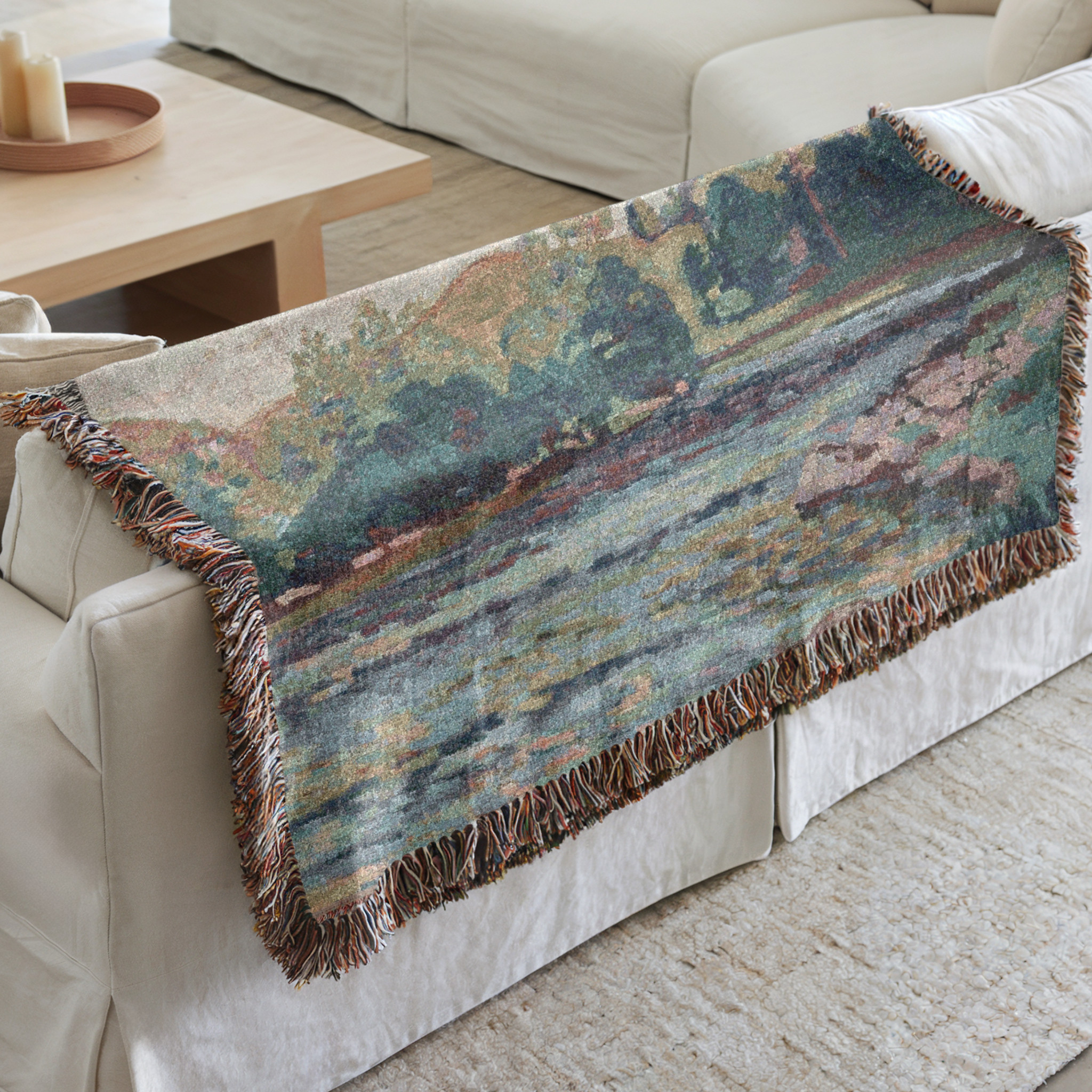 Vintage River Landscape Cotton Tapestry Blanket to add a touch of vintage art to your modern space  

 #LTKstyletip #LTKfamily #LTKgiftguide