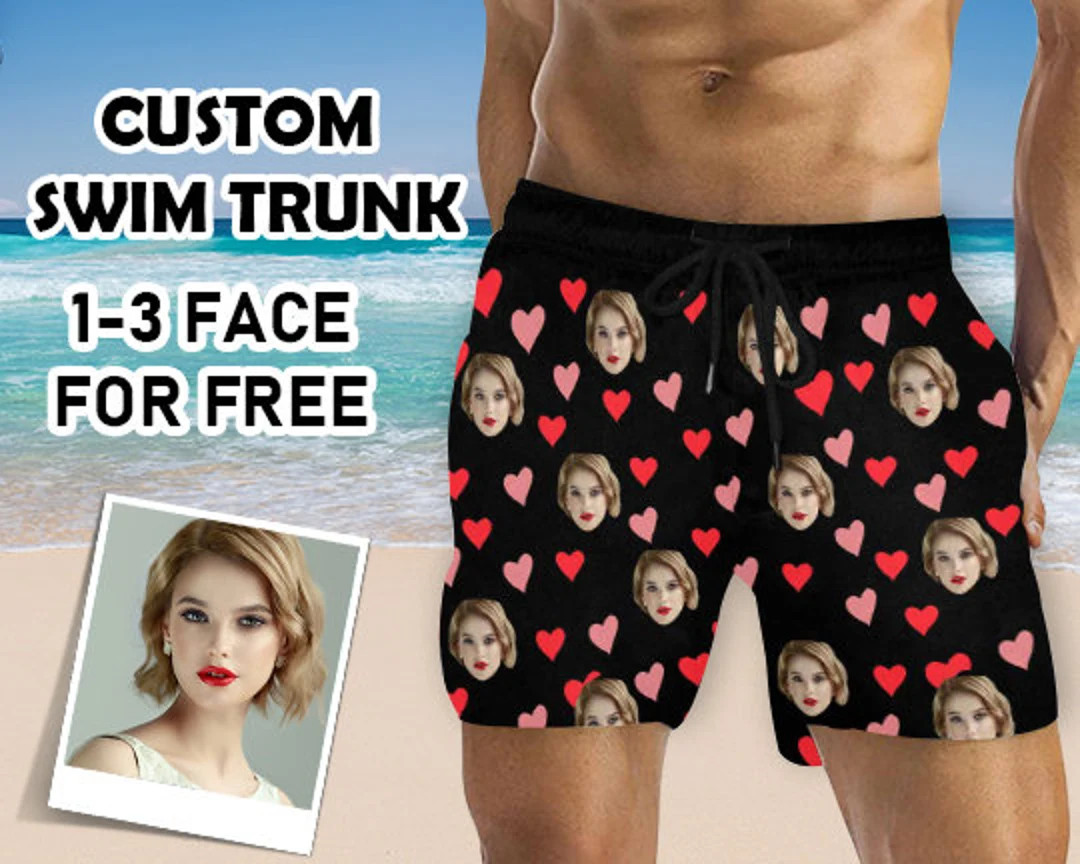 Custom Face Beach Shorts Gifts for Dad Husband Boyfriend, Personalized Picture Print Swimwear, Cu... | Etsy (US)