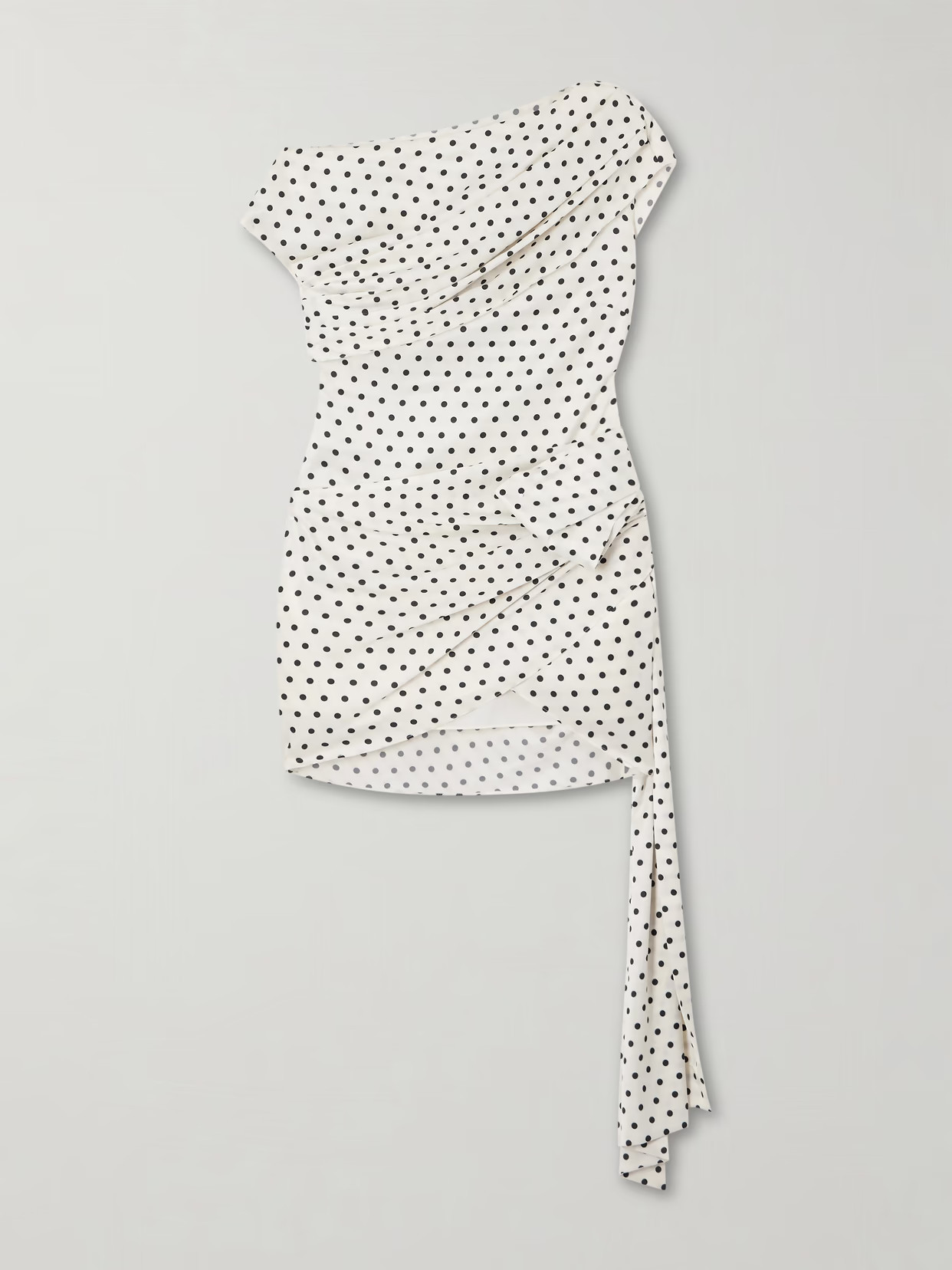 Self-Portrait - Tie-side Asymmetric Polka-dot Satin-crepe Mini Dress - Cream | NET-A-PORTER (UK & EU)