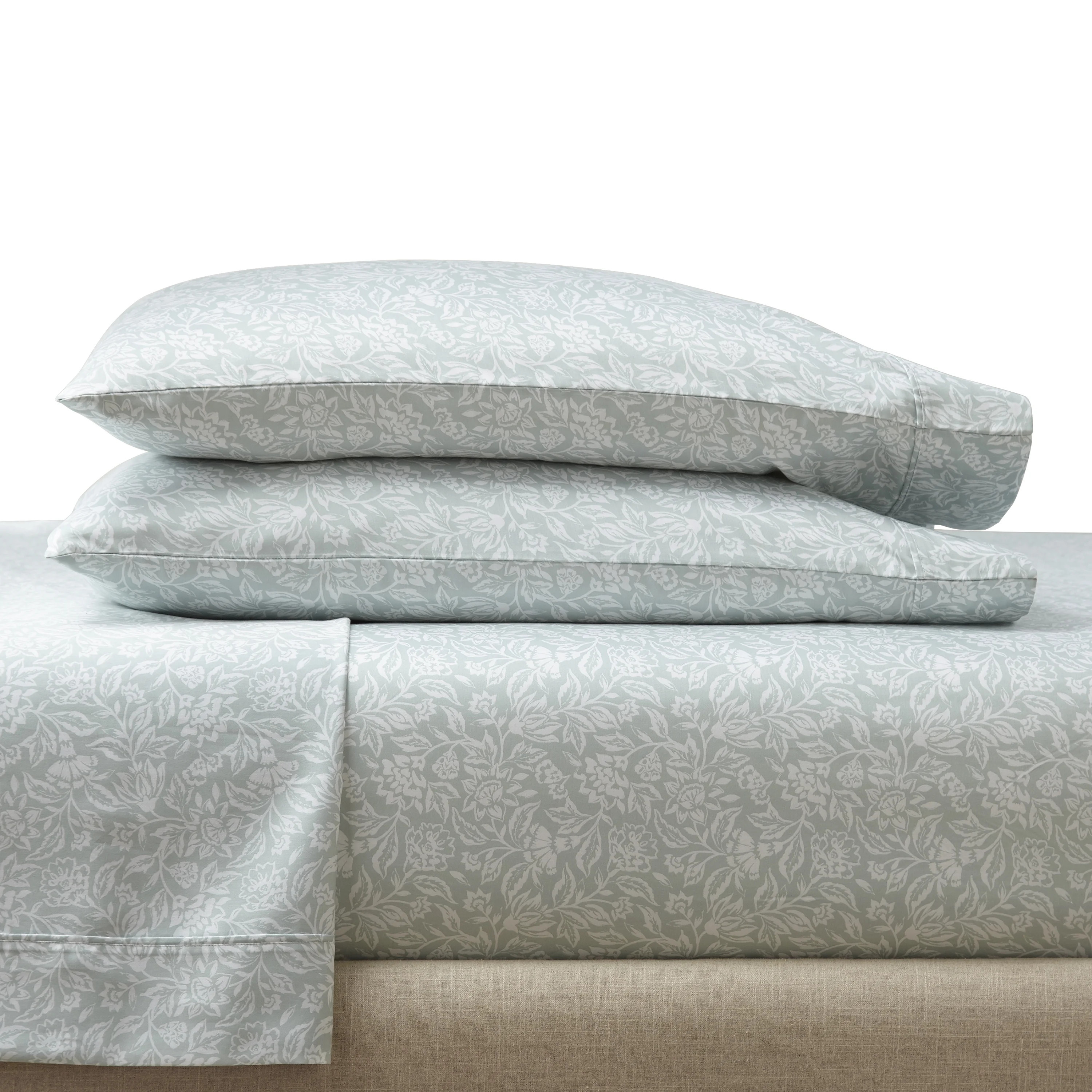 Better Homes & Gardens 4-Piece 300 Thread Count Floral Soft Sea Cotton Sateen Bed Sheet Set, Quee... | Walmart (US)