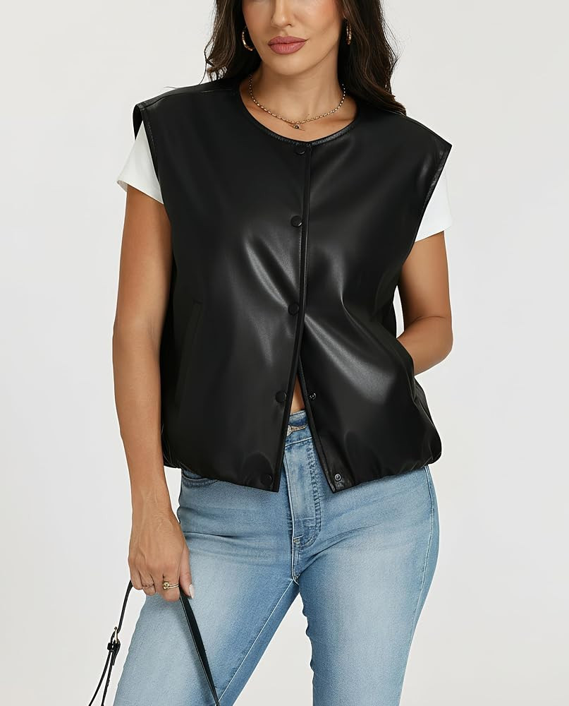 Ladyful Faux leather Vest Top for Women Sleeveless Pu Leather Jacket | Amazon (US)
