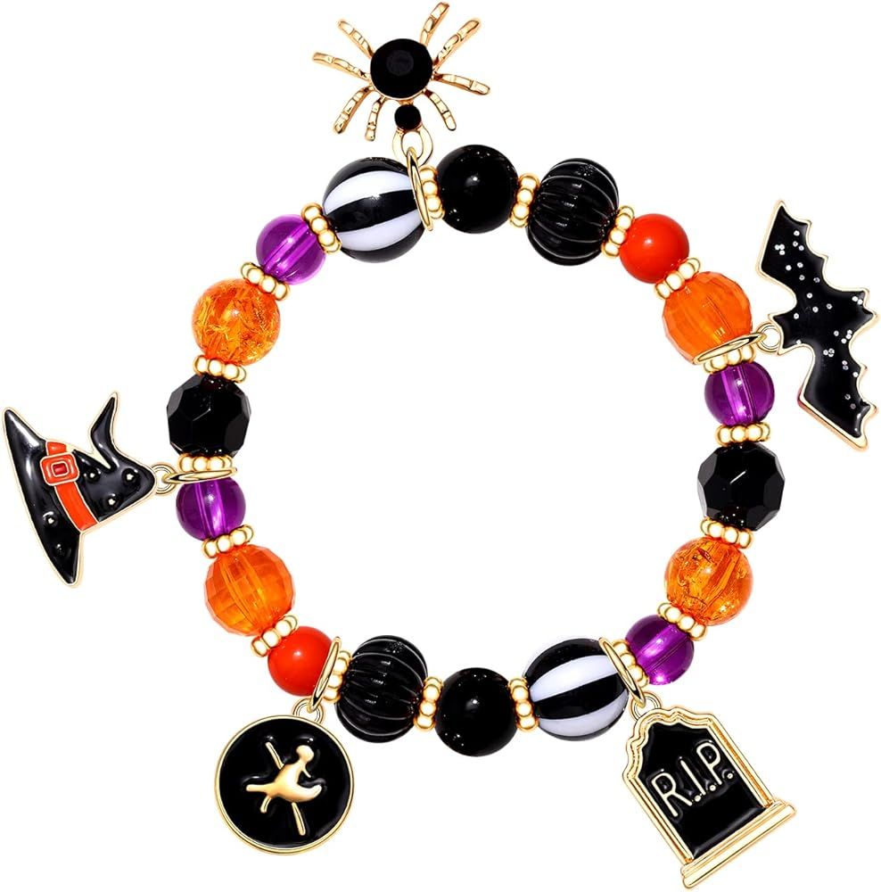 Halloween Bracelets Ghost Pumpkin Switch Charm Bracelets Gifts Stretch Beaded Bracelets for Women... | Amazon (US)