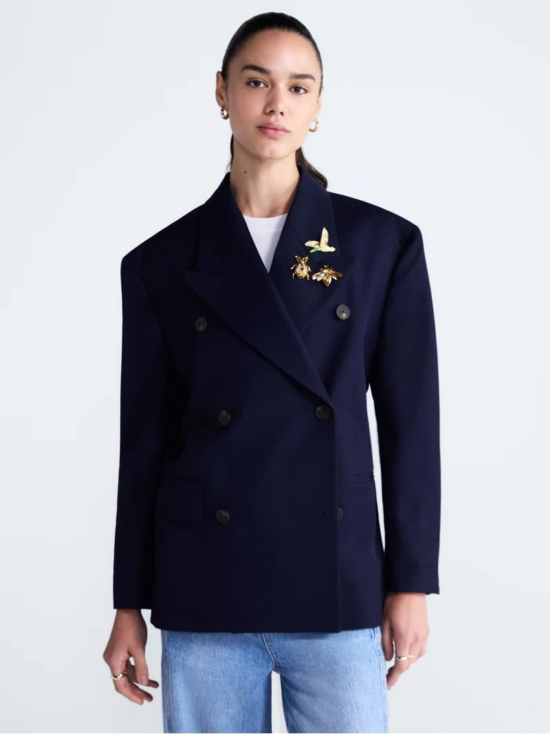 Free Assembly Women's and Women's Plus Embellished Wool Blend Boxy Blazer, Sizes XS-4X | Walmart (US)