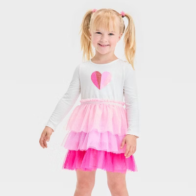 Toddler Girls' Heart Tulle Dress - Cat & Jack™ Cream 3T | Target