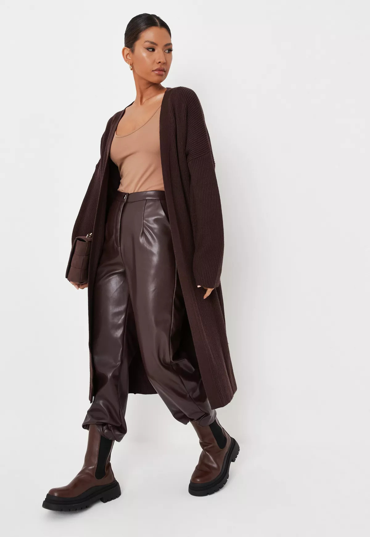 Missguided - Chocolate Rib Long Belted Knit Maxi Cardigan | Missguided (US & CA)