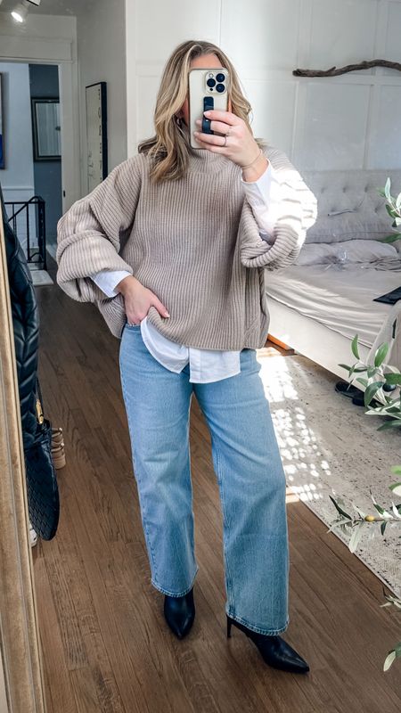 Medium sweater. Small button down. 29/8 short jeans. Love layering for winter and this oversized sweater is trendy but still classically neutral and classy! 

#LTKworkwear #LTKstyletip #LTKfindsunder50