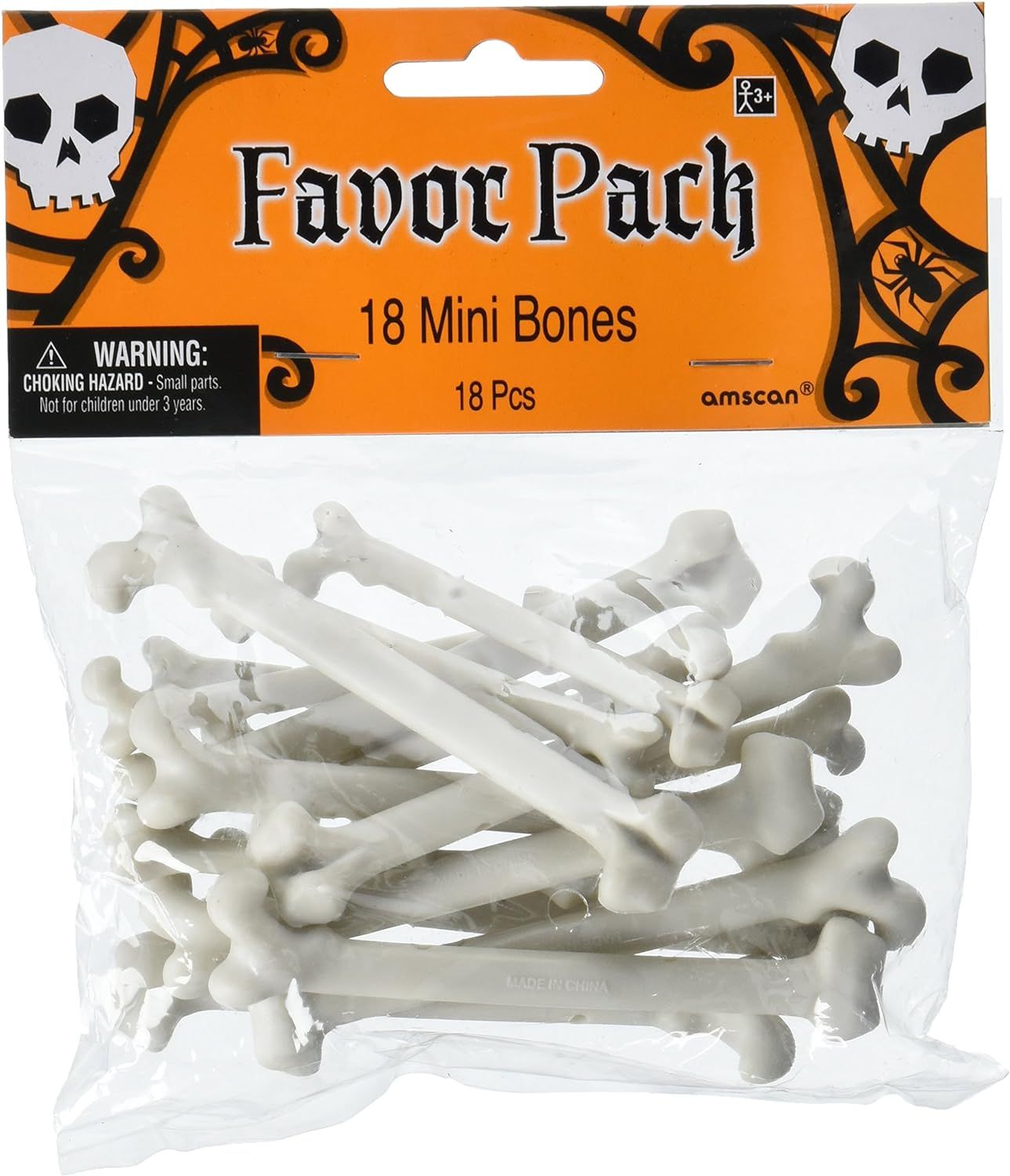 amscan Mini Plastic Bone Halloween Decor,White,4" | Amazon (US)