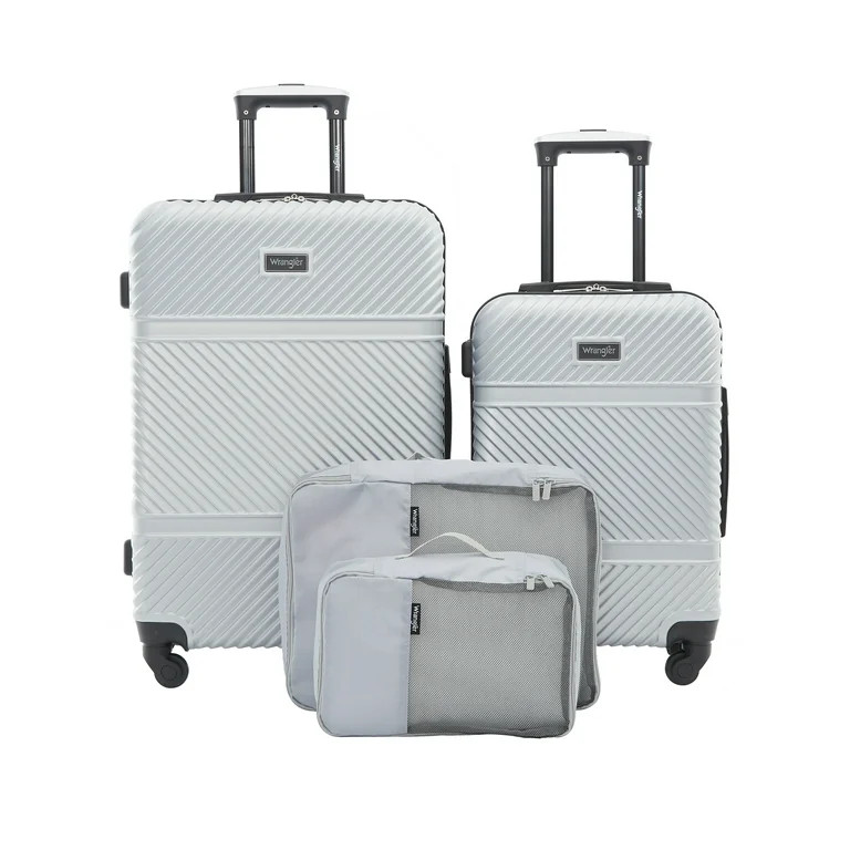 Wrangler 4 Pc Hardside Spinner Luggage Set with 20" & 25" Suitcases and Packing Cubes, Silver | Walmart (US)