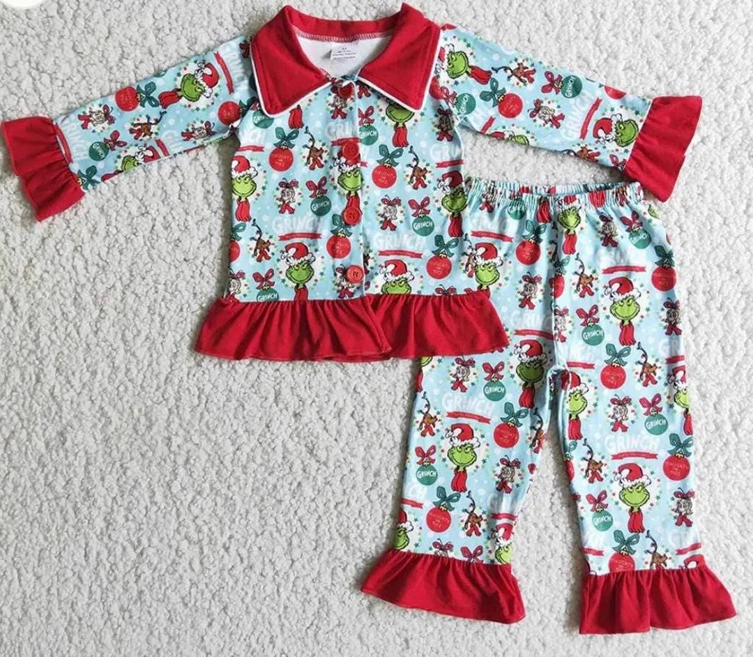 Baby Girls Christmas 2 Piece PJ Set Grinch Ruffled-preorder - Etsy | Etsy (US)