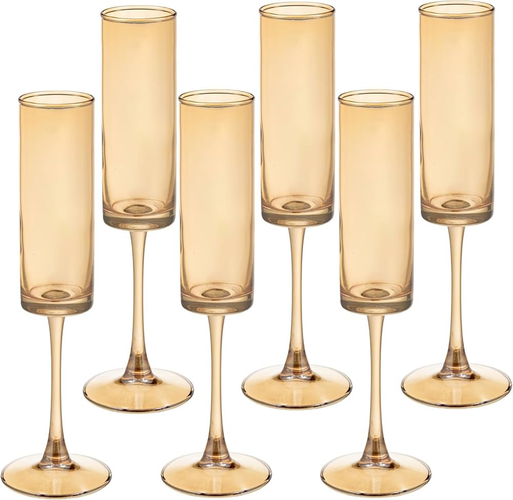 6 Pcs Amber Champagne Flutes 6 OZ Straight Sided Wine Glasses Long Stem Drinking Colored Glasses,... | Amazon (US)