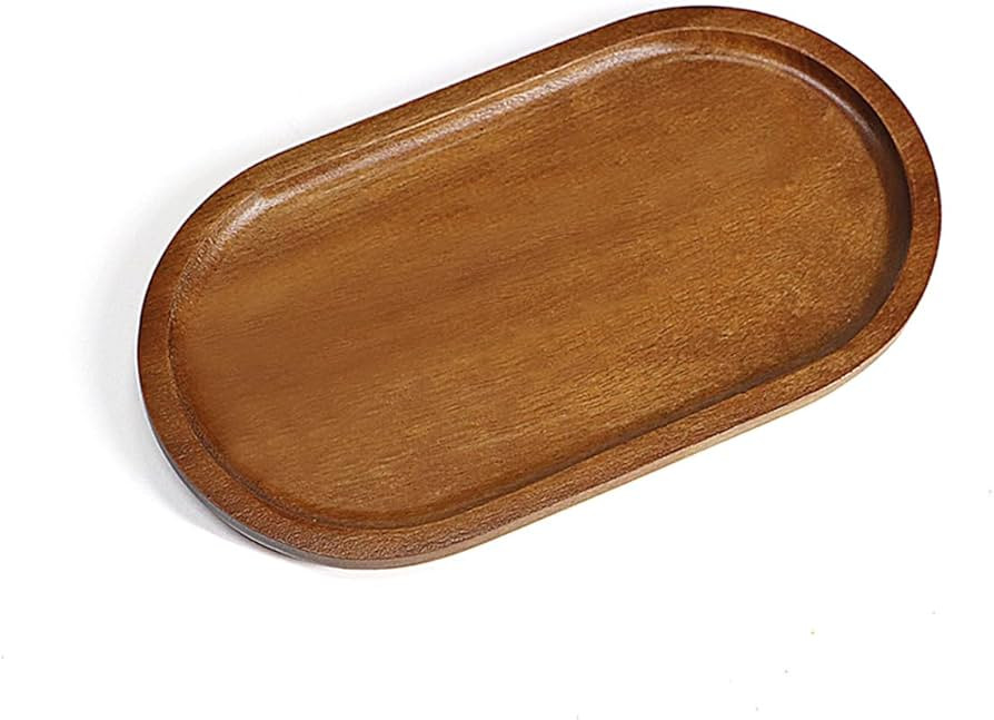 Small Wooden Tray (7.5 x 4.1 inch), Oval Mini Serving Tray for Coffee Tables, Dessert, Snack, Fru... | Amazon (US)