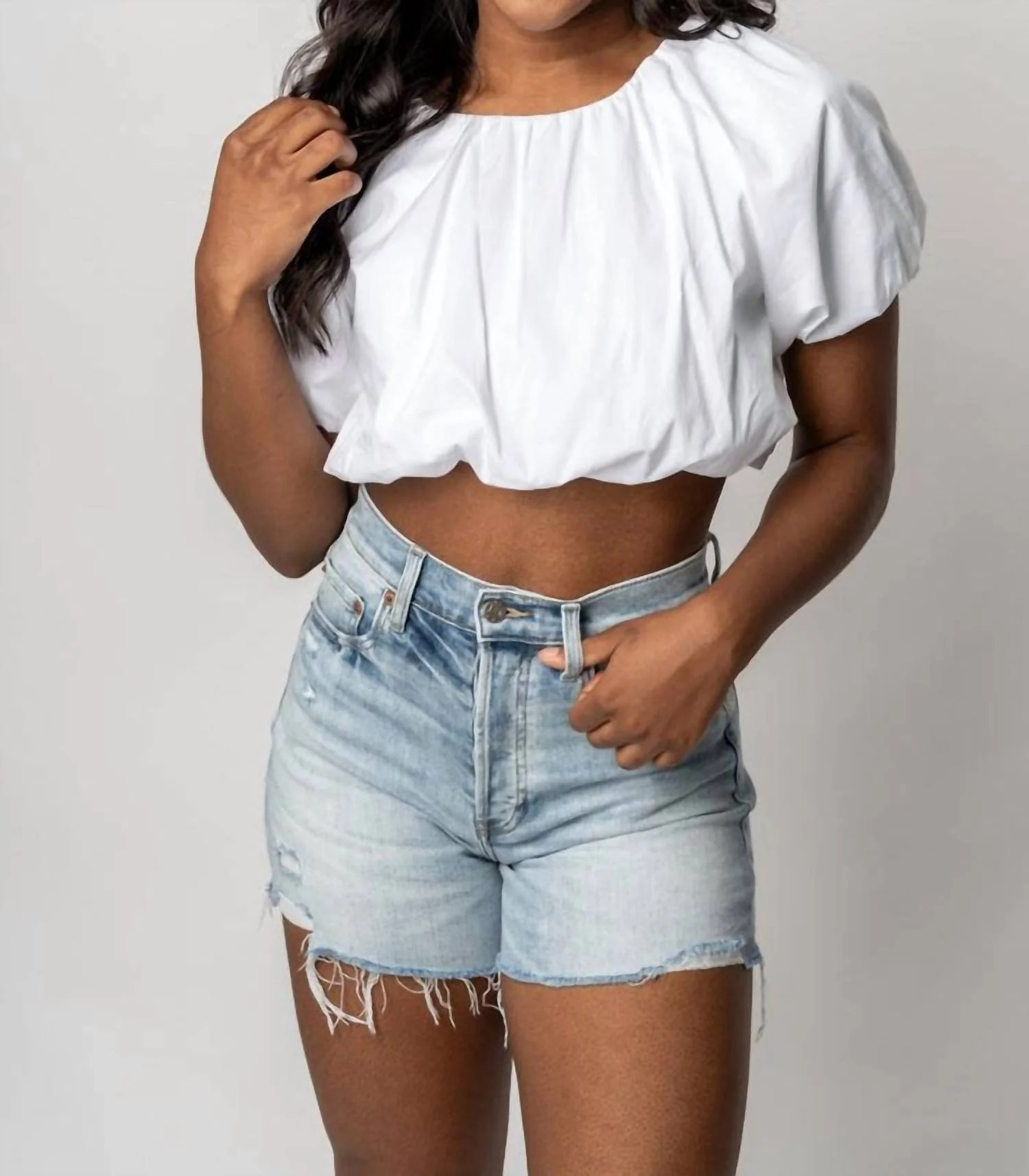 Puff Sleeve Bubble Top In White | Shop Simon