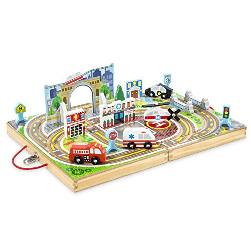 Amazon.com: Melissa & Doug 18-Piece Wooden Take-Along Tabletop Town, 4 Rescue Vehicles, Play Piec... | Amazon (US)