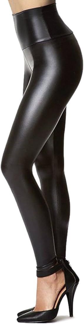 Women's Stretchy Faux Leather Leggings Pants, Sexy Red High Waisted Tights | Amazon (US)