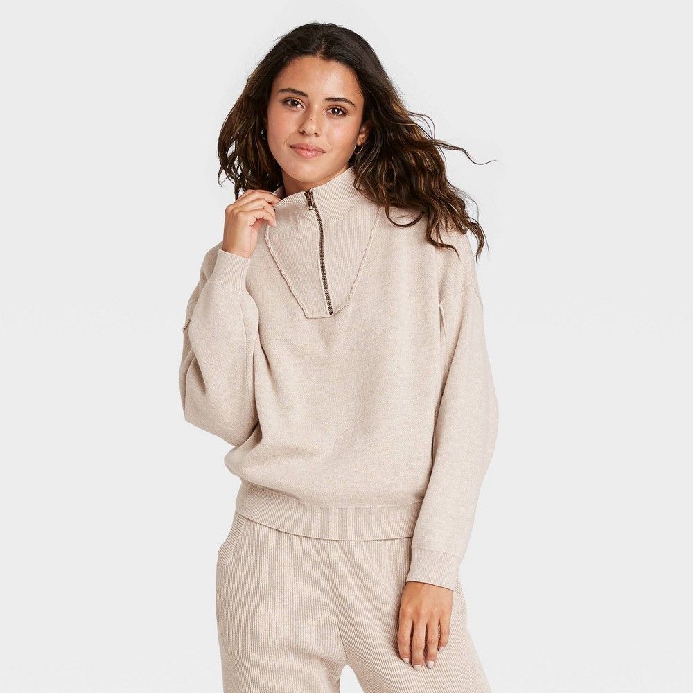 Women's Mock Turtleneck Cozy Quarter Zip Pullover Sweater - Universal Thread Cream XS, Ivory | Target