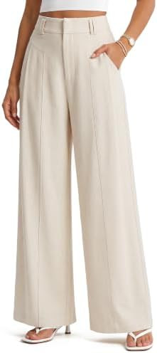 Arach&Cloz Women's Linen Blend Wide Leg Pants All-Season Work Dress Trousers | Amazon (US)