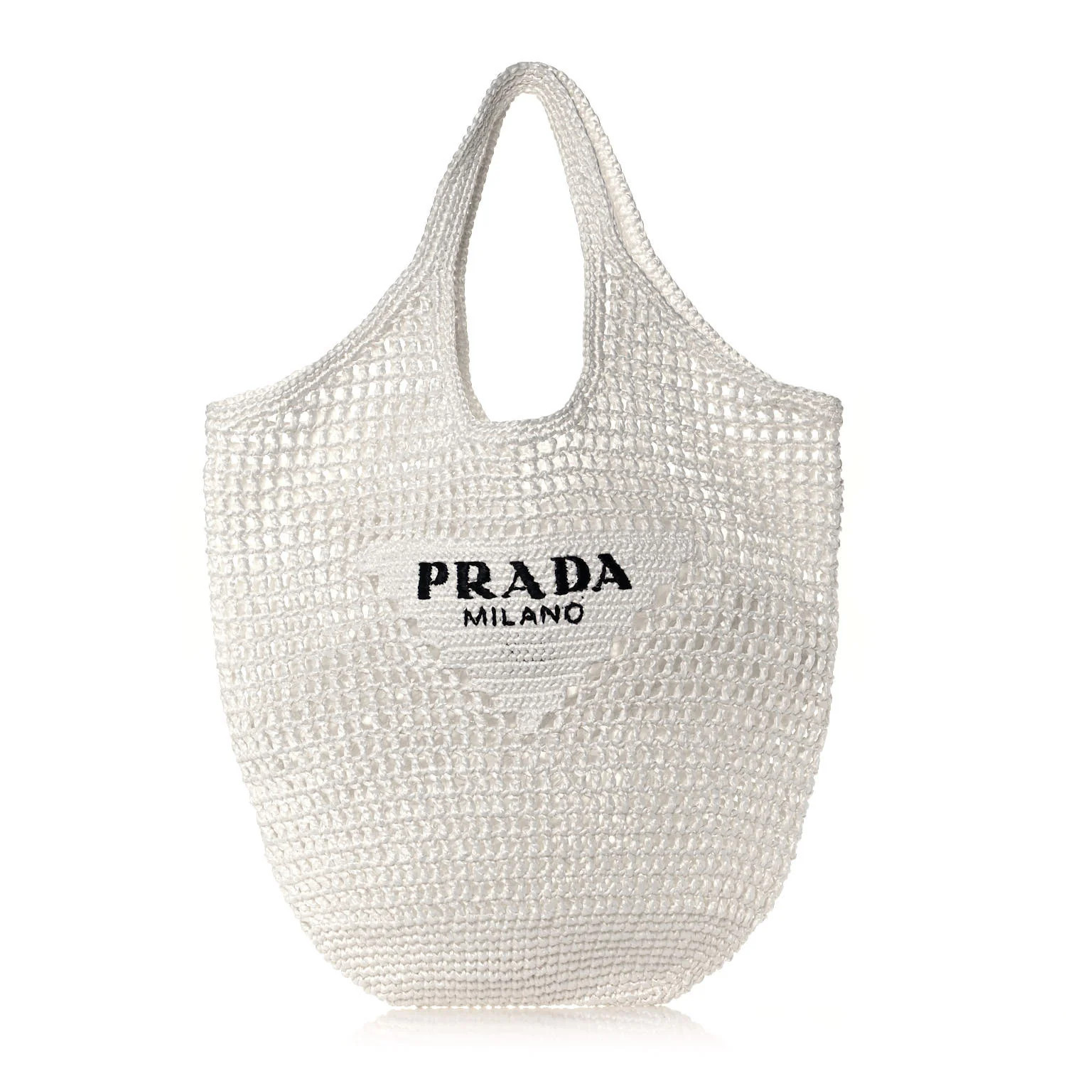 PRADA Raffia Embroidered Logo Shopping Tote Bag Bianco | FASHIONPHILE (US)