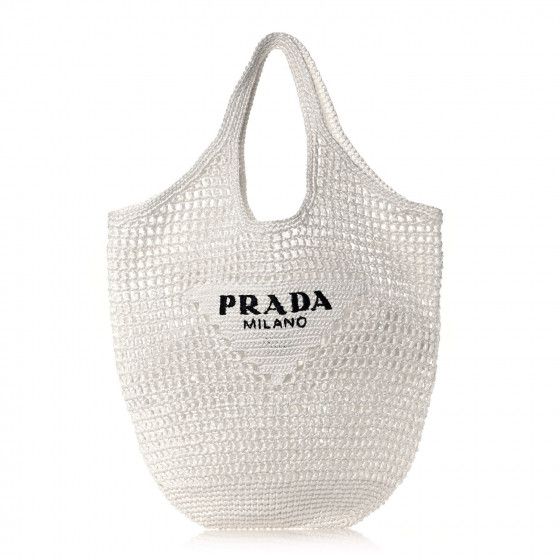 PRADA Raffia Embroidered Logo Shopping Tote Bag Bianco | FASHIONPHILE (US)