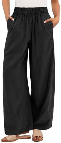 ANRABESS Women's Wide Leg Linen Pants Summer Boho Casual Elastic Waist Long Lounge Travel Pants T... | Amazon (US)