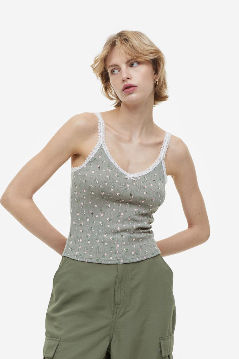 Lace-trimmed ribbed vest top | H&M (UK, MY, IN, SG, PH, TW, HK)