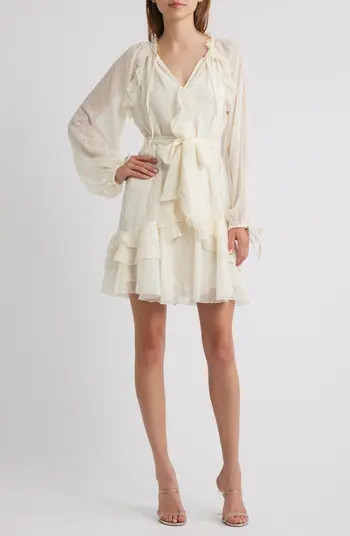 Lipsy Dotty Ruffle Tie Waist Long Sleeve Dress | Nordstrom | Nordstrom