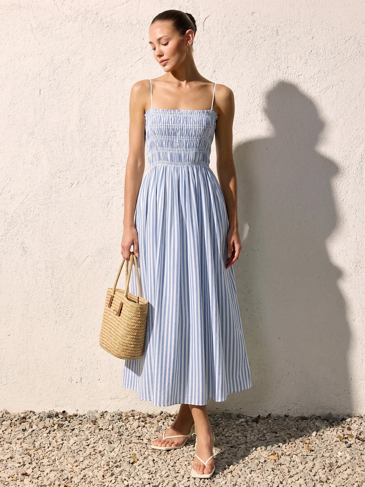 Smocked Striped Cami Maxi Dress | Commense