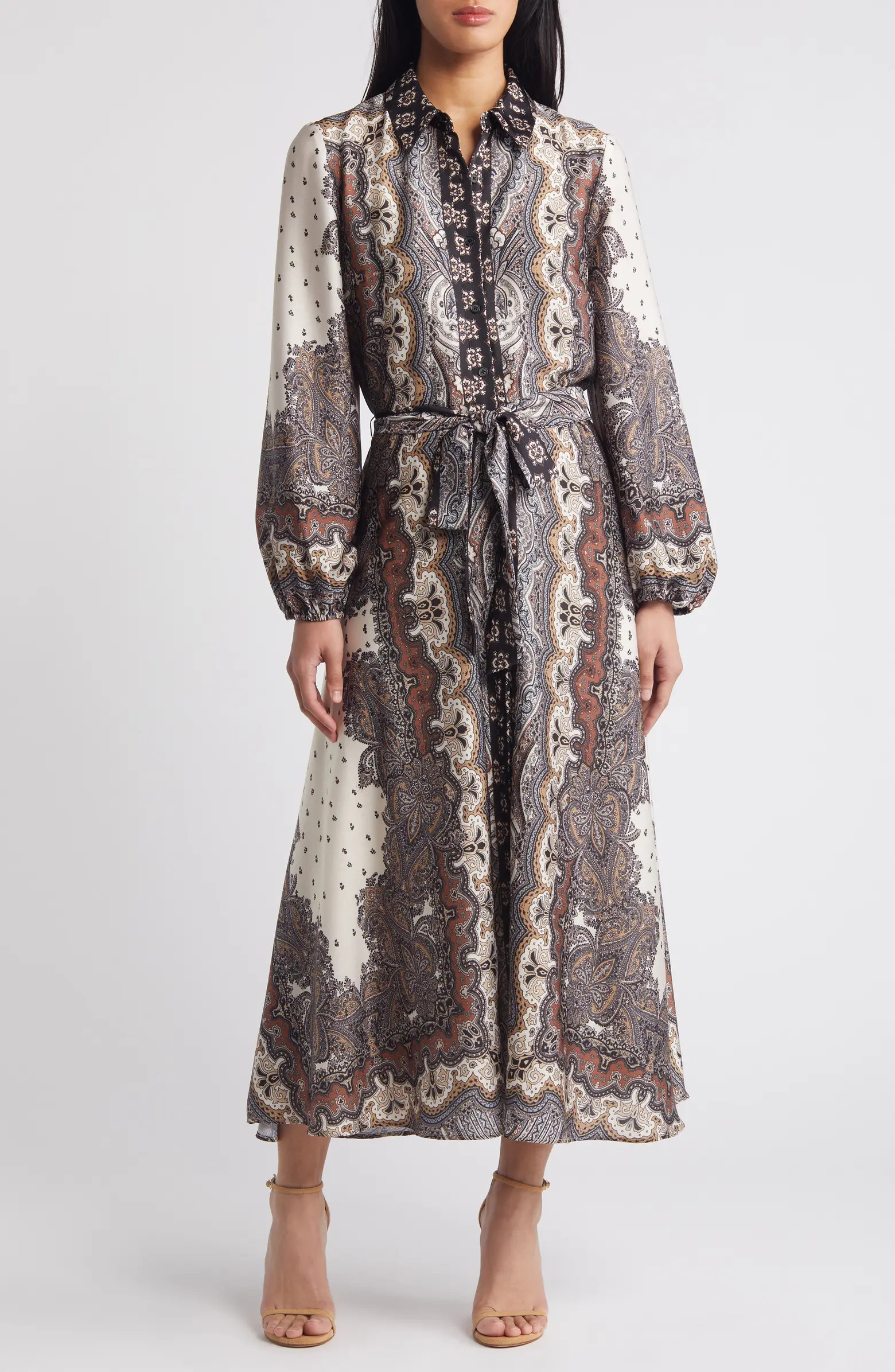 Tie Belt Long Sleeve Midi Shirtdress | Nordstrom