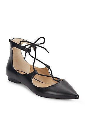 Estyn Lace-Up Leather Point Toe Flats | Saks Fifth Avenue OFF 5TH