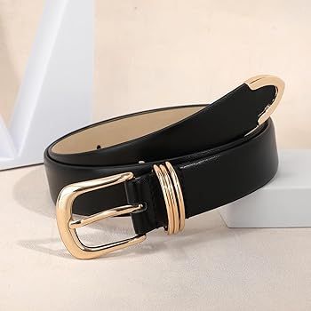 JASGOOD Women Leather Belt with Gold Buckle Ladies Faux Leather Belt for Jeans Pants | Amazon (US)