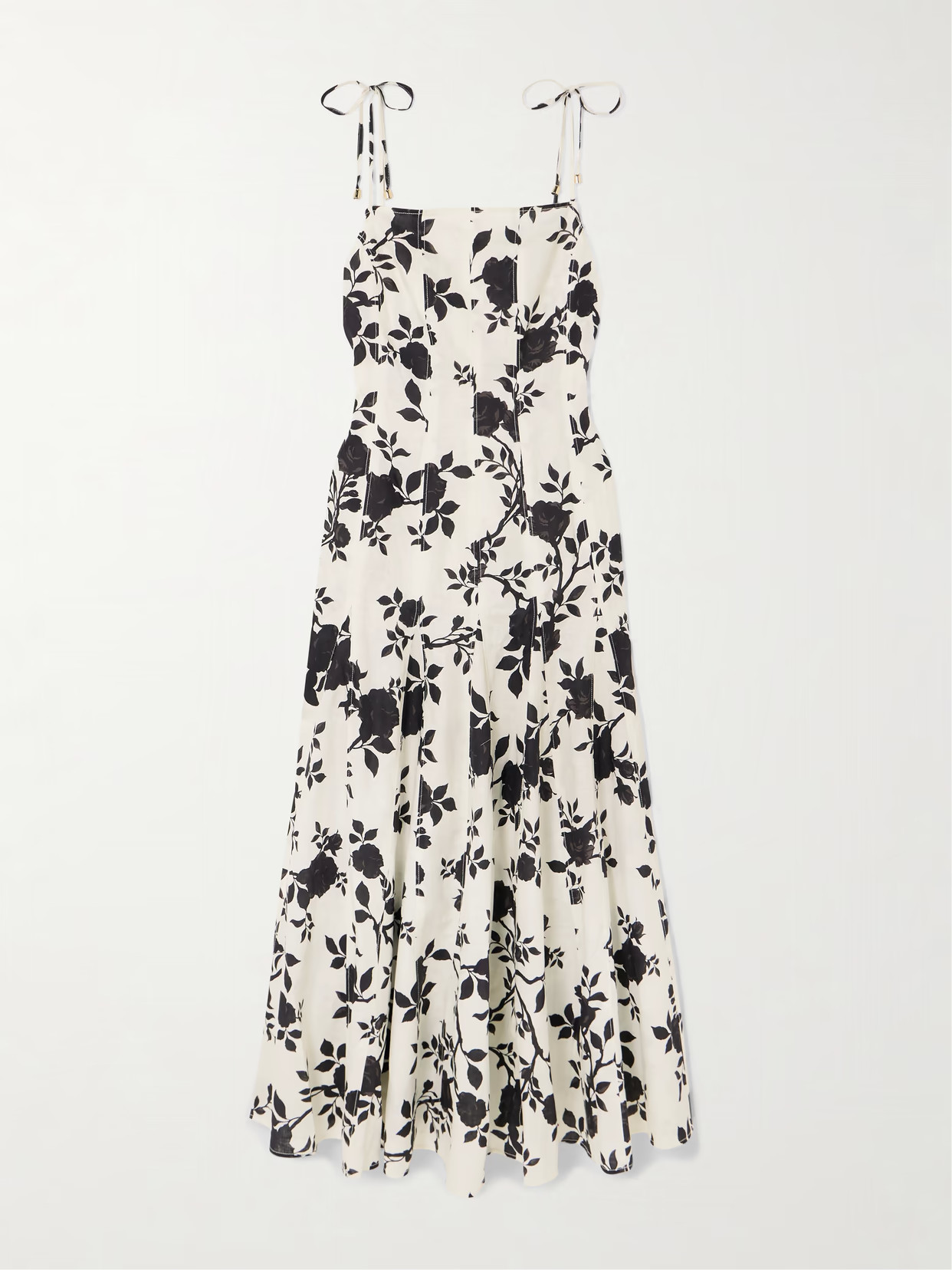 Self-Portrait - Floral-print Linen And Cotton-blend Midi Dress - Off-white | NET-A-PORTER (US)