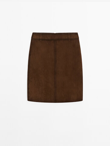 Suede midi skirt with belt loops | Massimo Dutti US