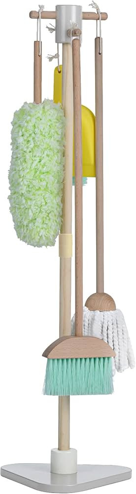 Teamson Kids Little Helper 6-pc. Wooden Toy Household Cleaning Supply Set with Organizing Stand | Amazon (US)
