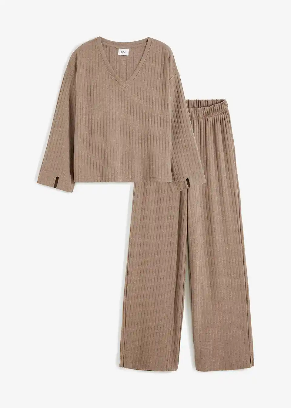Loungewear Hausanzug mit weitem Bein aus weicher Rippe | Bonprix DE