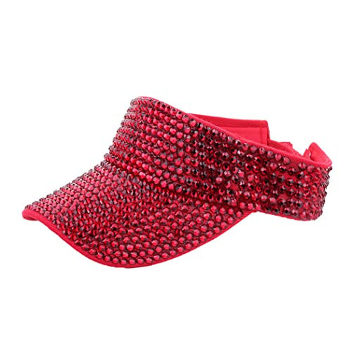 Gudessly Shiny Rhinestones Sport Sun Visor Adjustable Summer Cap Visor Caps for Women Men Red | Amazon (US)