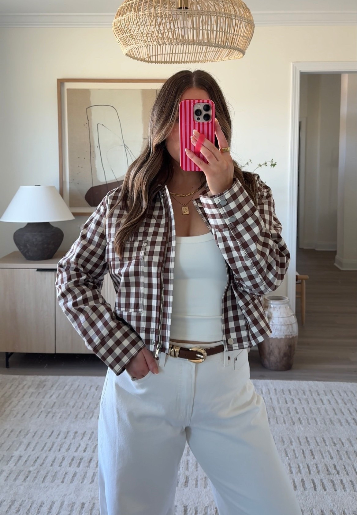 New target arrivals. Target fashion. Target spring arrivals. Lightweight jacket. Gingham jacket. White jeans. 